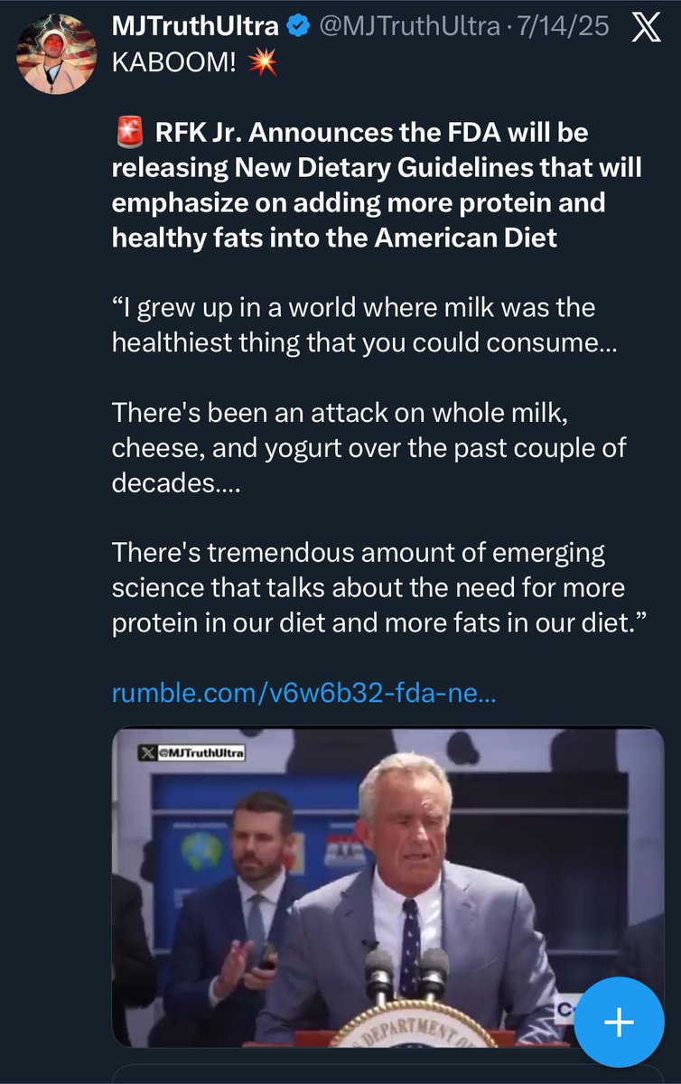 Unpop_Science's tweet image. It 100% was not a raw milk campaign.

RFK publicly announced promoting whole milk in the new dietary guidelines in *July*.

This is a Dairy Council takeover of the White House PR machine and it’s actually fascinating that the consumer public does not appear to recognize this.