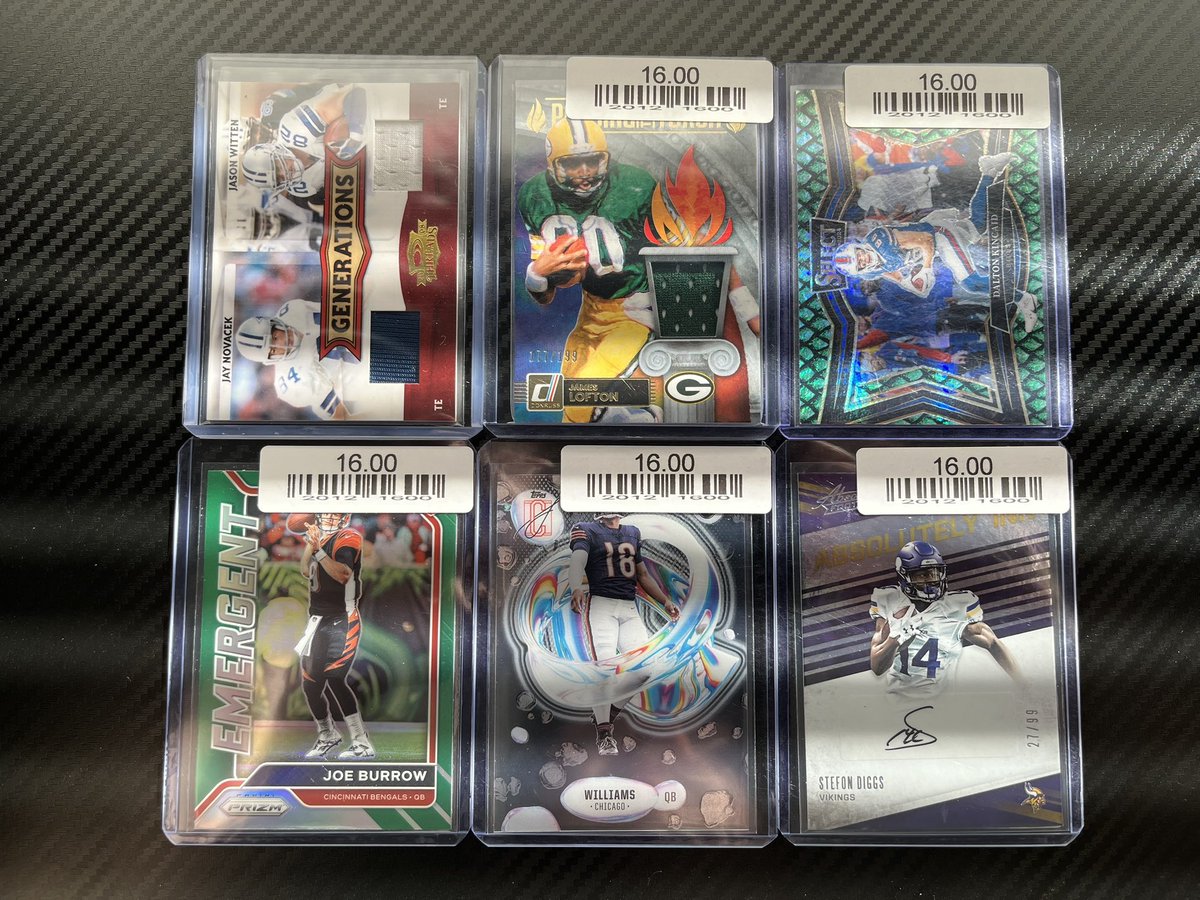 Post 66

$16 per

#LineDriveStax

Kincaid Dragon /70
Diggs /99
Caleb Fluidity Case Hit
Witten/Novacek /250
Lofton/Golden /199