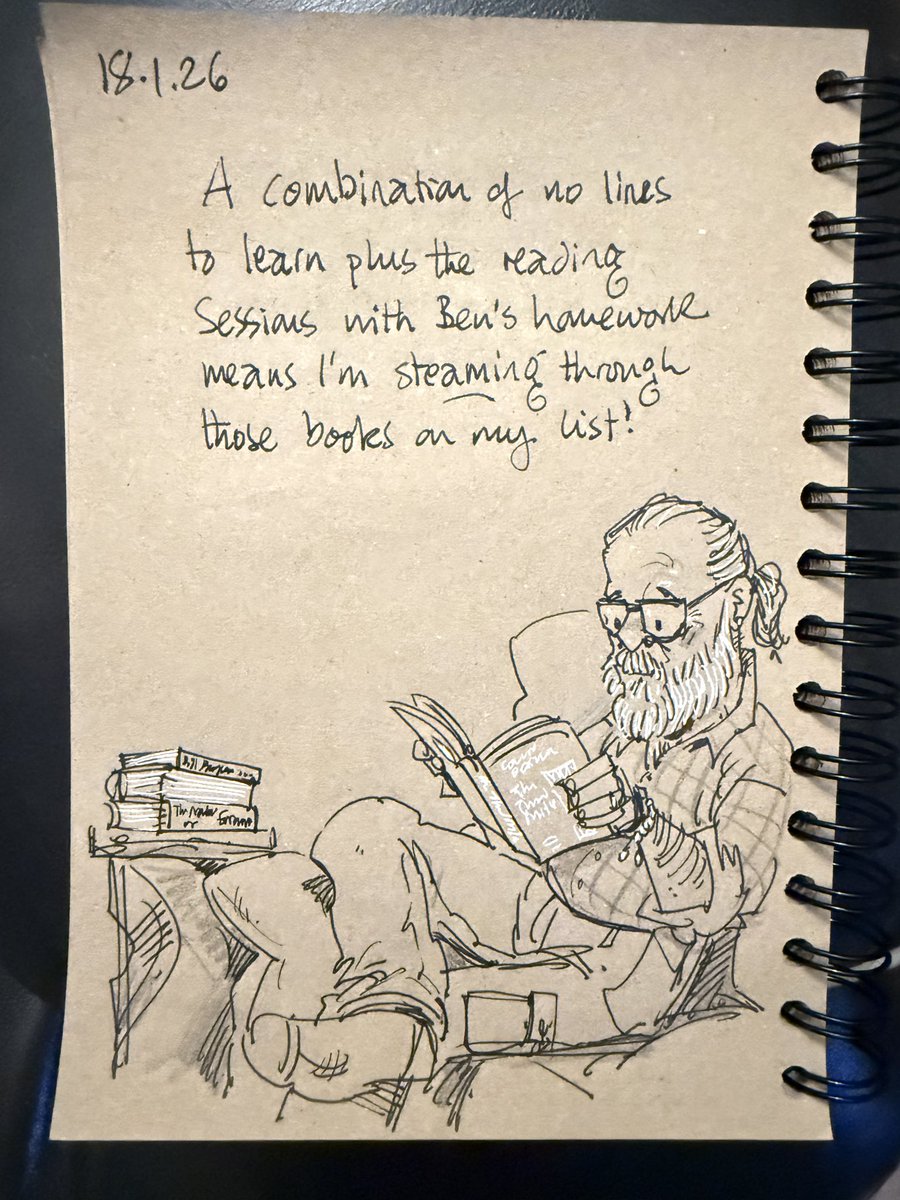 GaryScribbler's tweet image. Making the most of it while I can - so far this year some Agatha Christie short stories, Bill Bryson, a Morse novel and now Natural History of England. Also, book 10 in the Slough House series on audiobook (and currently Bob Mortimer’s The Long Shoe). ❤️ #doodleaday #lovereading