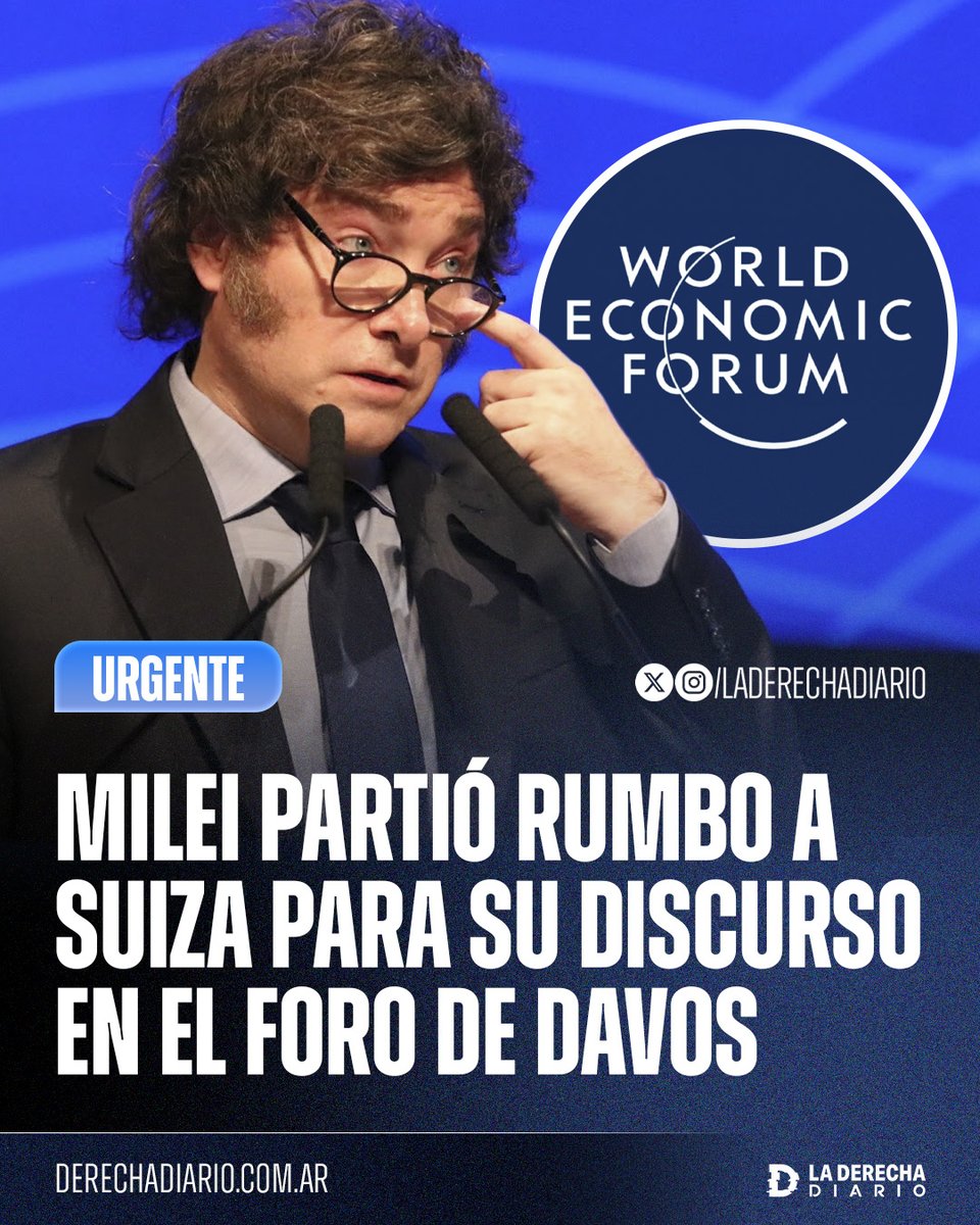 🚨🇦🇷🇨🇭 | #URGENTE El presidente Javier Milei partió rumbo a Suiza para su discurso en el Foro de Davos, donde se espera que vuelva a hacer temblar al globalismo desde sus cimientos.