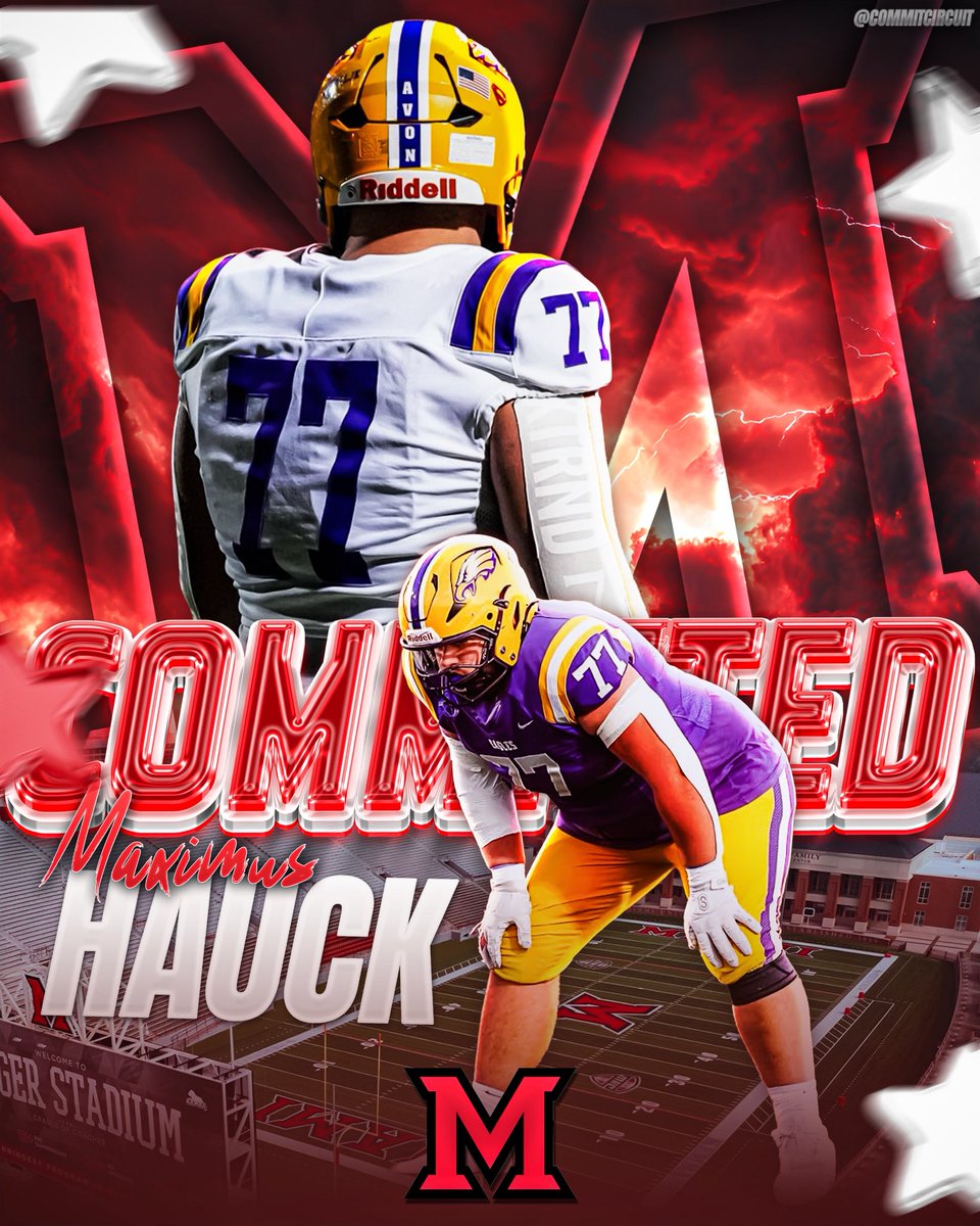 maximushauck's tweet image. Blessed to announce my commitment to Miami University!! 🔴⚪️
Thankful for my family, coaches, and teammates who have supported me throughout this journey. Excited for what’s ahead!!.
@MiamiOHFootball @Coachjpatton 
@Martin_Miami_HC