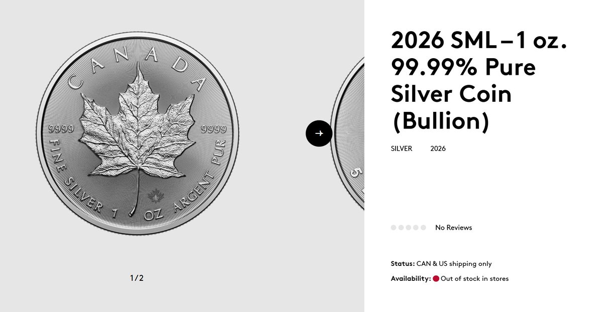 IntlStacker's tweet photo. BREAKIG NEWS: Royal Canadian Mint sold out of BU Maple Leaf's!! Are they simply sold out? Or will we see them tomorrow for $169 a pop? lol https://t.co/451cBQVJvC