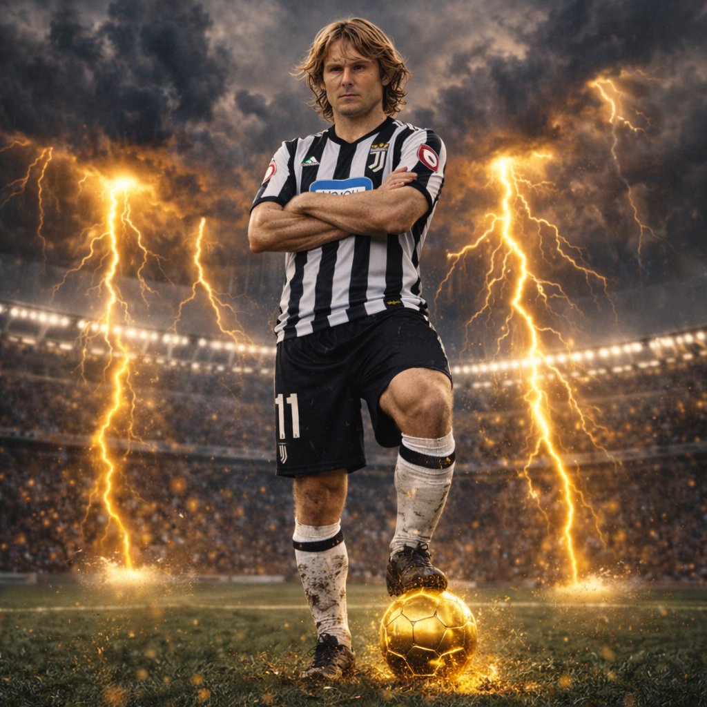 👊🏻 Pavel Nedvěd, la zurda del trueno ⚡
Potencia con carácter: box to box incansable, presión, ayudas y llegada constante. Su estilo no buscaba adornos: buscaba impacto 💪🏻. Cada sprint era una declaración. Cada zurdazo, una firma 💥. 
#nedved #futbolconia #aiartist #ia #Futbol