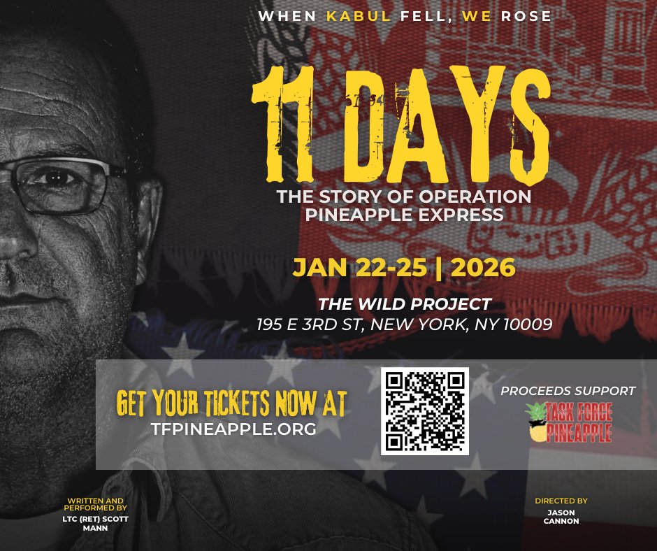 TFPineappleorg's tweet photo. ‘This isn’t just my story; it’s a story of honor, brotherhood, and courage.’ - Lt. Col. Scott Mann. Join us as he shares his journey and the incredible mission behind ‘11 DAYS.’  
#11Days #TheWildProject #veterans #NewYork
@scottmannauthor https://t.co/2QQhD3EY9A