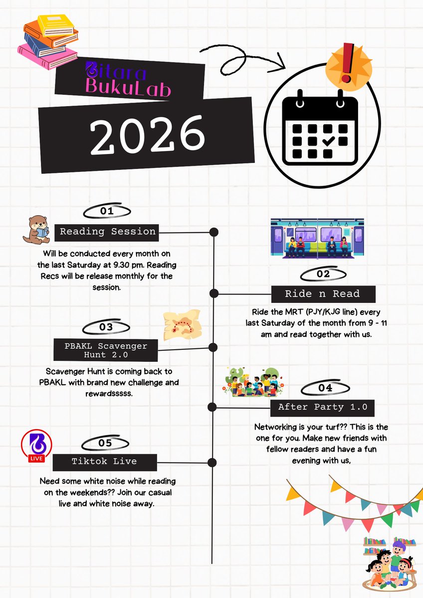 ✨ Bitara BukuLab 2026 is here! ✨

A year filled with monthly Reading Sessions, Ride n Read on MRT, PBAKL Scavenger Hunt 2.0, After Party 1.0, and chill TikTok Lives.

Mark your calendar and read, ride, connect &amp; unwind with us all year long 📚