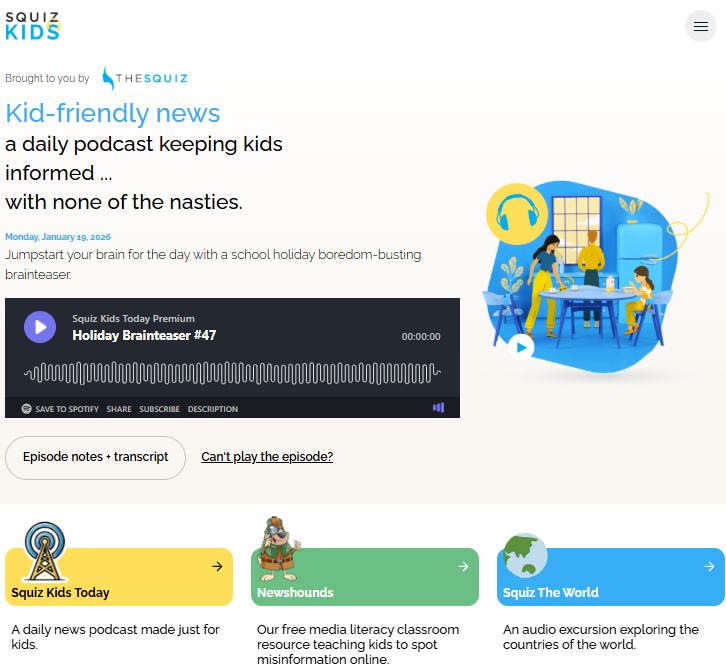 ADHD42000_'s tweet photo. わかめ家で目覚ましに使ってたPodcastはこれ。オーストラリアのSquiz Kids Podcastです。

✅子供向けとして最高のクオリティ（効果音あり、ネタ豊富、個人制作ではない）
✅なんと毎日更新
✅2分という超短尺！目覚まし代わりに使える…
✅超平和なニュースしかない（いま最新エピ聞いたら国際ポップコーンの日の話とWordクイズだったw）

https://t.co/VZYShbWzMF