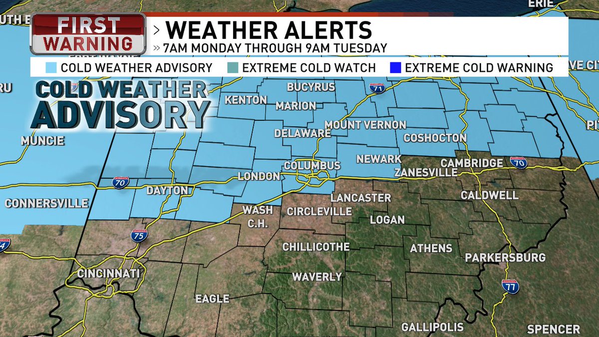 A COLD WEATHER ADVISORY has been issues for tomorrow into Tuesday morning.  Temperatures will drop through the day tomorrow and wind chills will be subzero by early afternoon.  Stay warm and take care of pets and livestock. #wsyx6