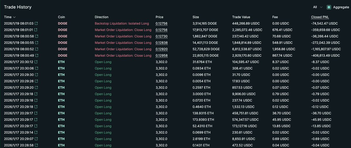 市场暴跌致巨鲸0x10ea的1.13亿DOGE多头头寸被清算，损失近270万美元