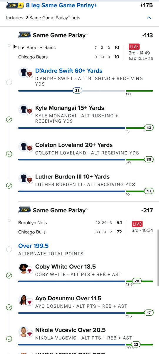 All green on the Chicago NBA and NFL mix! ⚔️ big D Swift..take us home!!
 💲🔥🤑