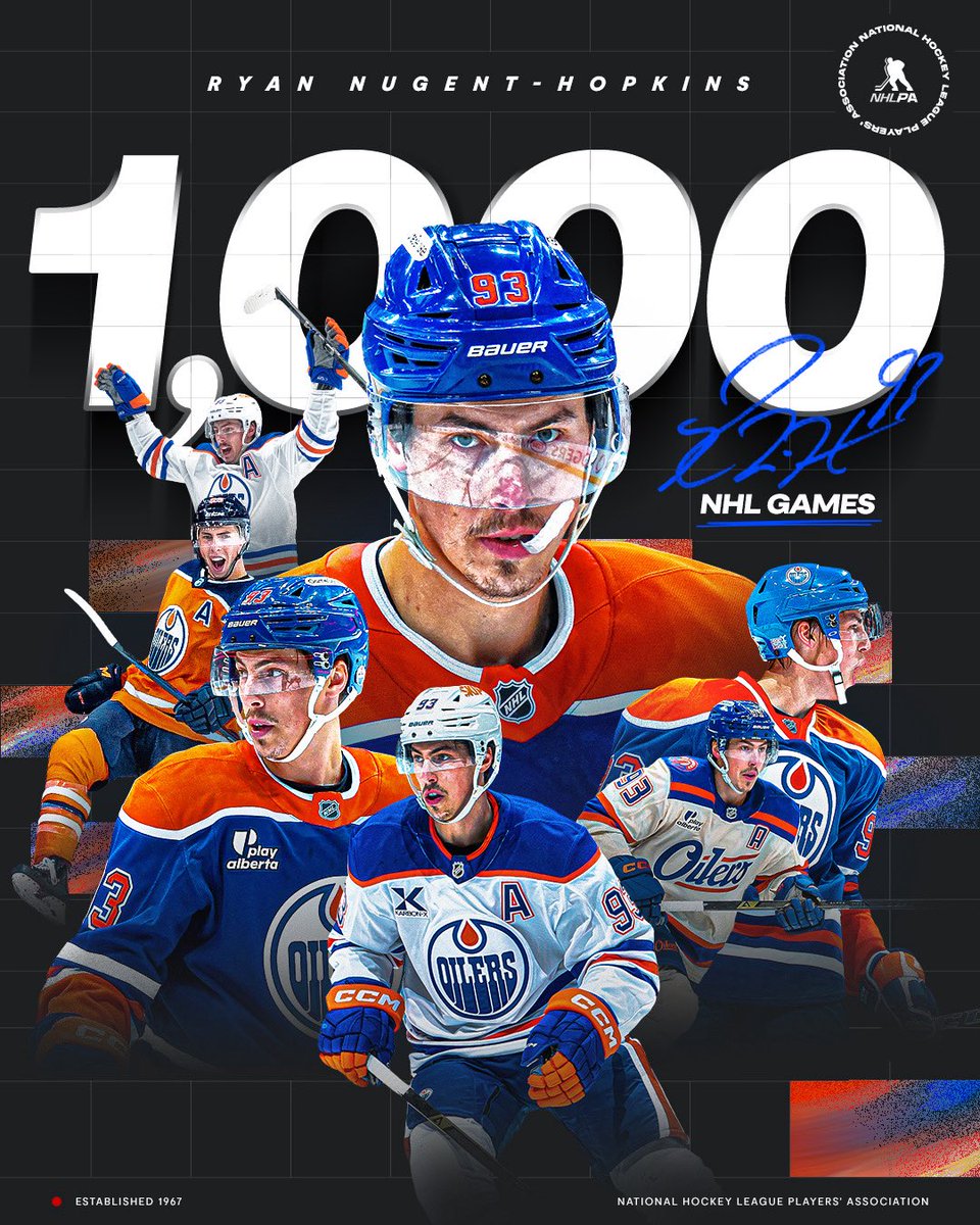 NUGE X 1,000! 

Congratulations to Ryan Nugent-Hopkins, who becomes the first player to play all 1,000 NHL games with the <a href="/EdmontonOilers/">Edmonton Oilers</a>!