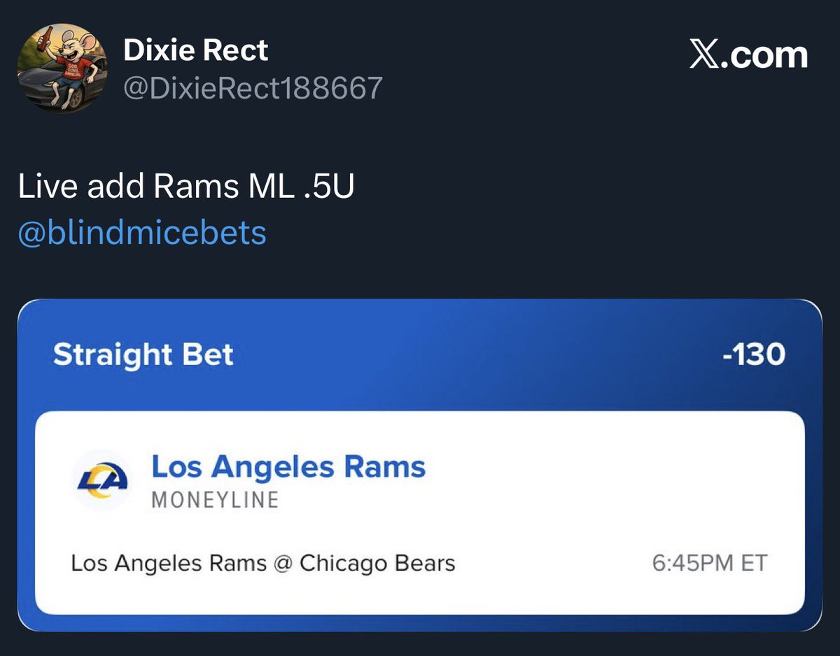 blindmicebets's tweet photo. Dixie &amp; Raton are DUELING.

Their matchup this week currently sits at:

#5 @DixieRect188667 6-4 (+2.5U)
Vs.
#6 @VamosRaton 1-1 (+0U) https://t.co/aJZimKcffY