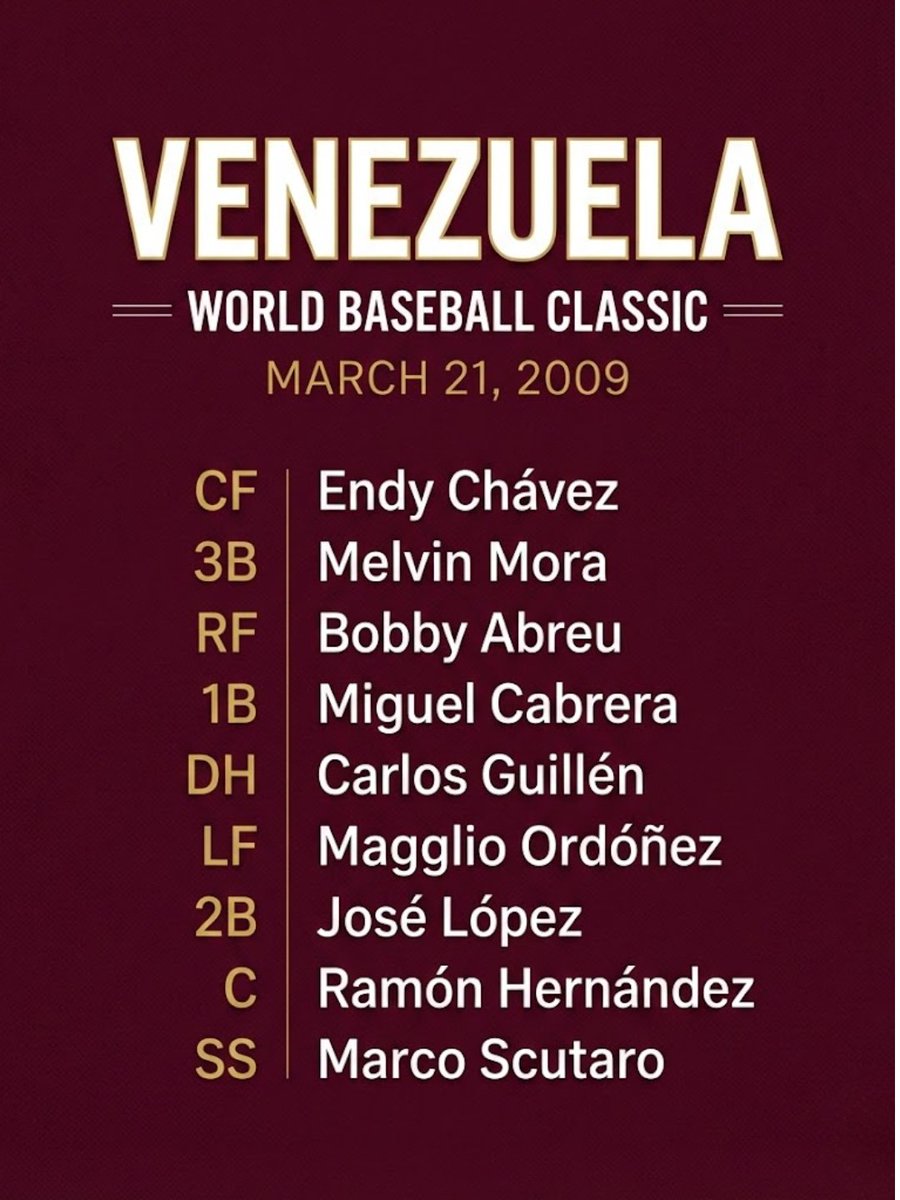 pinceladascmb's tweet photo. Alineación de Venezuela en las semifinales del Clásico Mundial 2009.
#WBC #WorldBaseballClassic https://t.co/iUrcDpPFfy