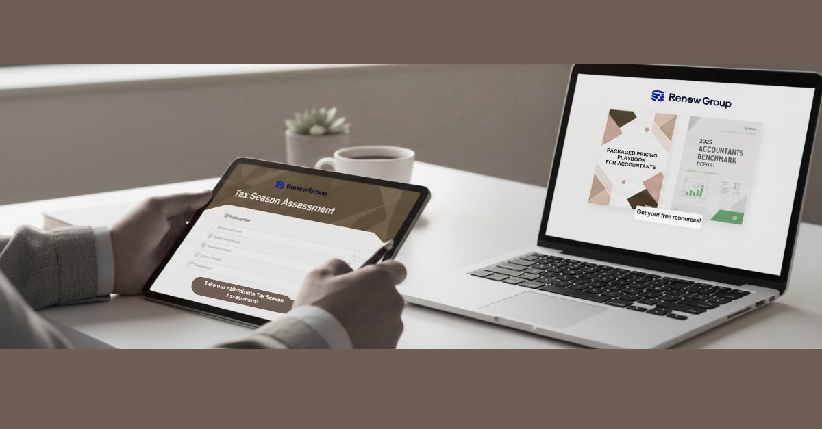 Tax season doesn’t have to be chaotic 📊

Take our free <10-minute assessment and get the Packaged Pricing Playbook + 2025 Accountant Benchmark Report.

👉renewgroup.com/post/2025-benc…

#CPAFirms #RenewYourFirm #Taxtwitter #TaxSeason