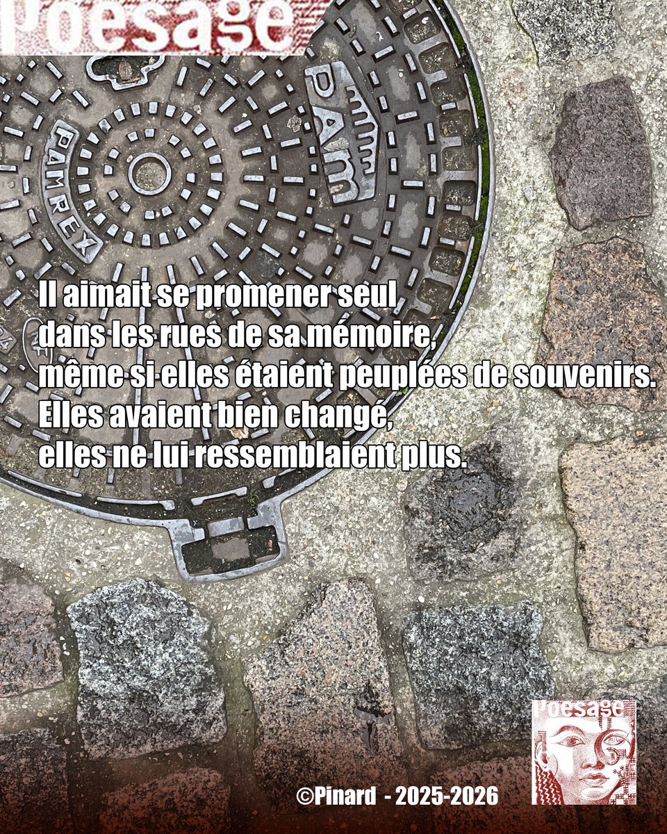 poesage_27's tweet image. Il aimait se promener seul 
dans les rues de sa mémoire,
même si elles étaient peuplées de souvenirs.
Elles avaient bien changées
elles ne lui ressemblaient plus.

©Pinard  - 2025-2026

#amities #amis #accepter #exercice #effort #vecu #commun #abimer #annees #vitesse #spontaner