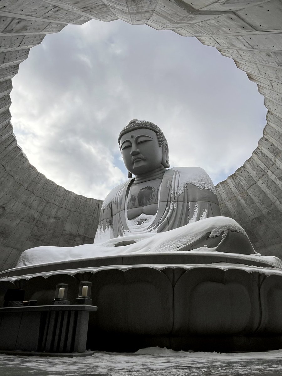 안도 타다오가 설계한 부처의 언덕을 오래전부터 꼭 한번 가보고 싶었는데 어쩌다보니 상황이 맞아… 눈 덮인 겨울에 갔다 이전에 유민미술관 갔을때도 느꼈는데 동선을 활용하고 건축물을 경험의 영역으로 두는걸 잘 하는듯 저 길고 낮은 터널을 지나 거대한 불상 앞에 도착했을때 감동이 있었음