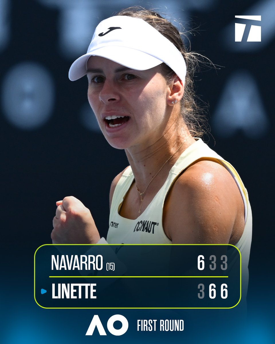 TennisChannel's tweet photo. Magda Linette UPSETS Emma Navarro 😱 

#AO26 https://t.co/OZByvWZ8rh