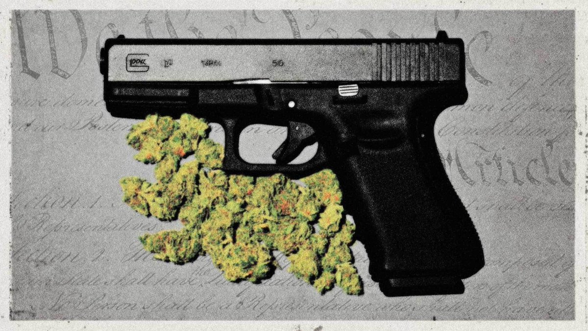 reason's tweet image. 19 states that legalized marijuana use nevertheless say it should disqualify people from owning guns.

Read more: reason.pub/4qPhYFe