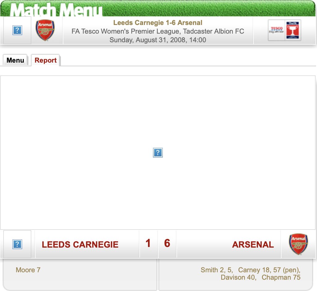 TheAWArchive's tweet photo. 31st August 2008
Premier League National Division
Leeds Carnegie 1-6 Arsenal
Kelly Smith (2, 5, 22)⚽️⚽️🔴
Jade Moore (7)⚽️
Karen Carney (18, 57)⚽️⚽️
Alex Culvin (22)🔴
Gemma Davison (40)⚽️
Katie Chapman (75)⚽️
https://t.co/o23rSedmCA