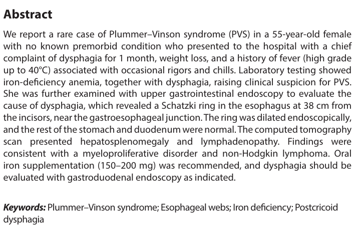 CP_ASP_'s tweet photo. 🔍 Article Highlight | Now Online
CASE REPORT
📃Title: Plummer–Vinson syndrome complicated by Schatzki ring, non-Hodgkin lymphoma, and myeloproliferative disorder: A rare case report from Pakistan
👉Link: https://t.co/pPbZFpAaj7
#nonHodgkinLymphoma #myeloproliferativeDisorder https://t.co/rsGaseJndn