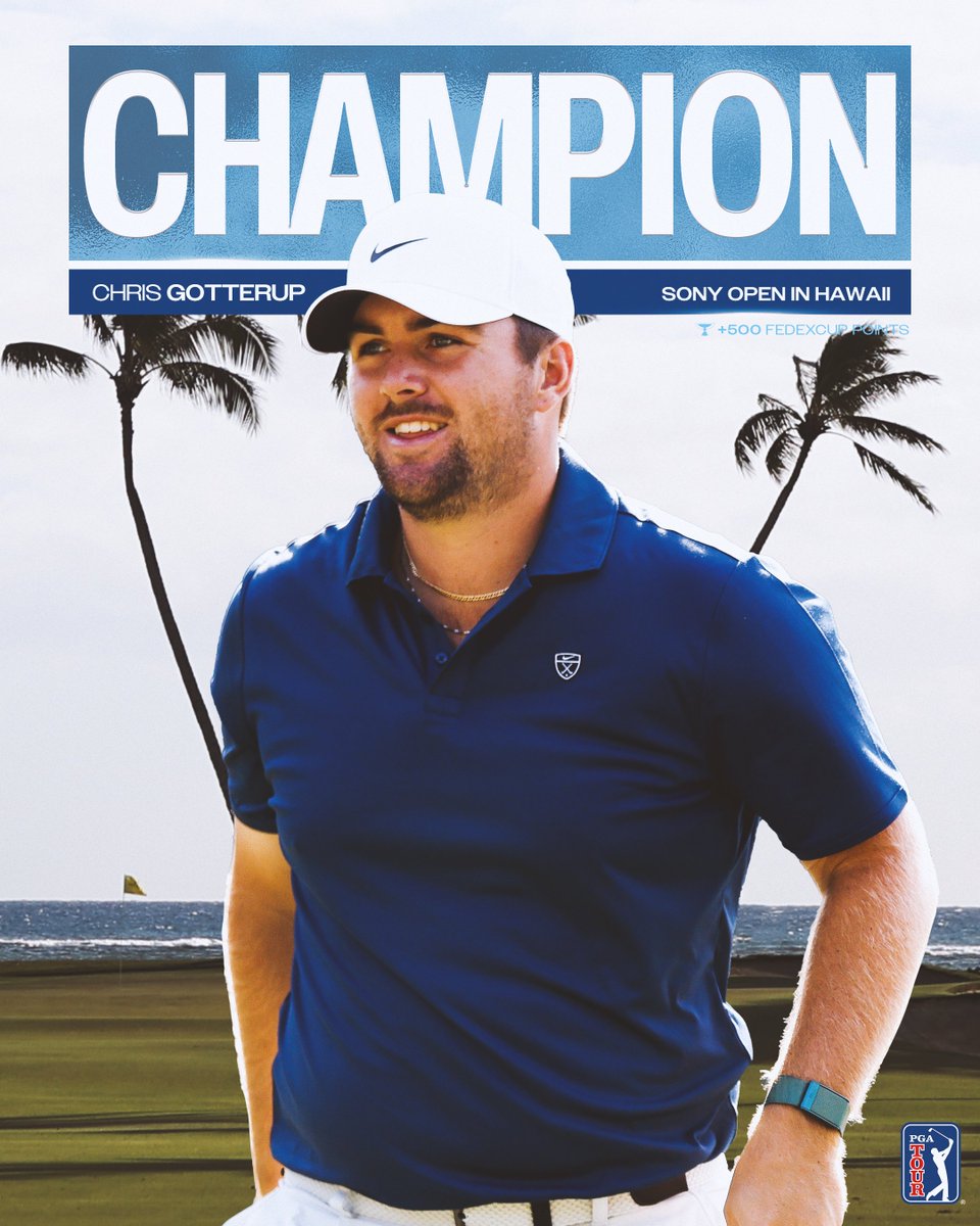 PGATOUR's tweet image. Starting off the season with a win 🏆

Chris Gotterup claims his third TOUR victory @SonyOpenHawaii!