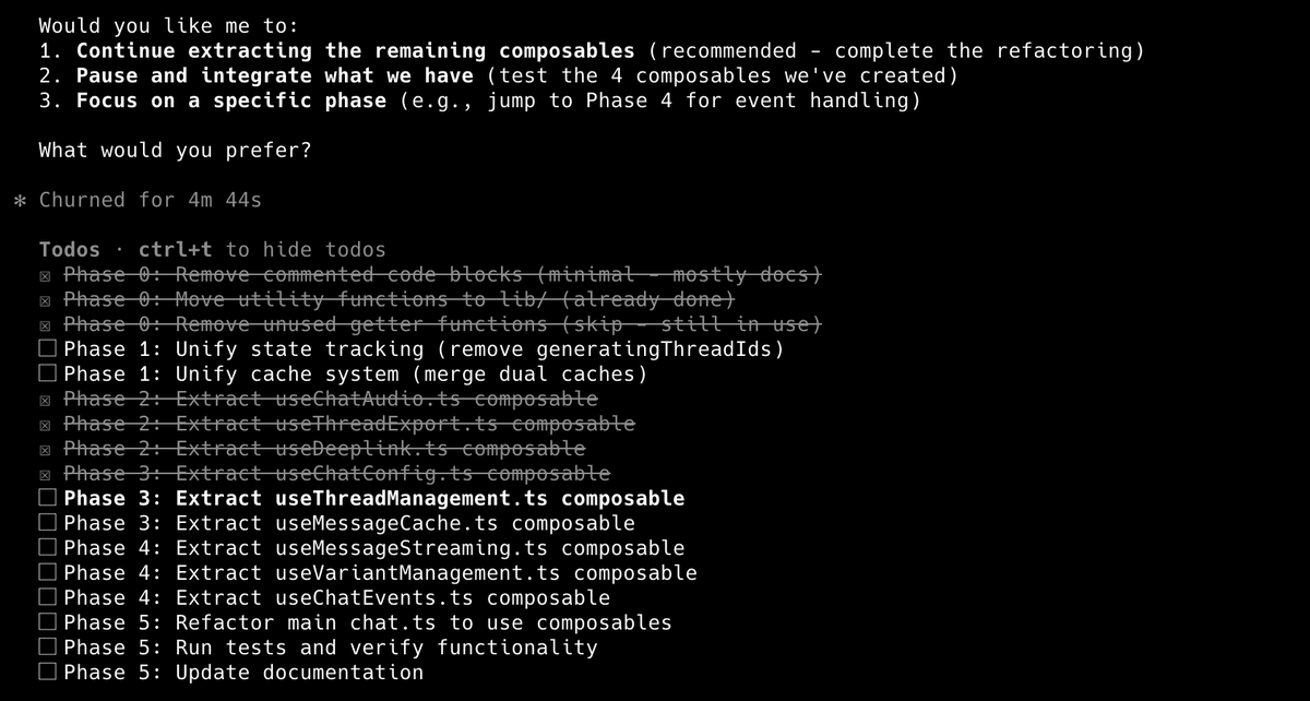 The next bad design for claude 2.1.7 is they kept the todos sticky to the bottom of interface. so if you terminal or screen is not have enough height, you can not see the final output... that is so nasty. <a href="/bcherny/">Boris Cherny</a>