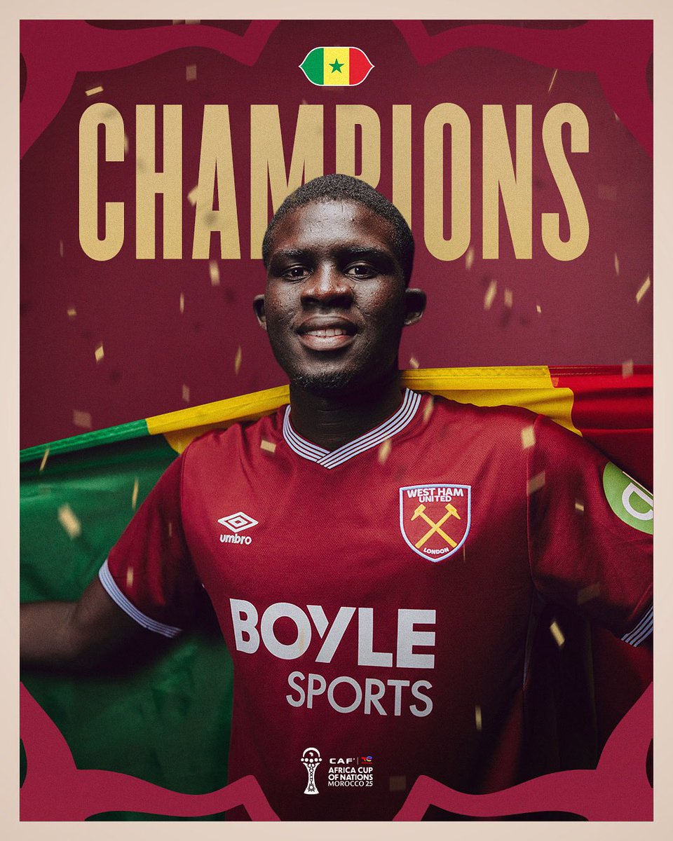 GhanaianHammers's tweet photo. Congratulation @ElHadjiMDiouf26  and @FootballSenegal on winning 🏆 #AFCON2025 

Now need u back @WestHam to continue the marathon @premierleague 

⚒️ https://t.co/wMyykZd13B