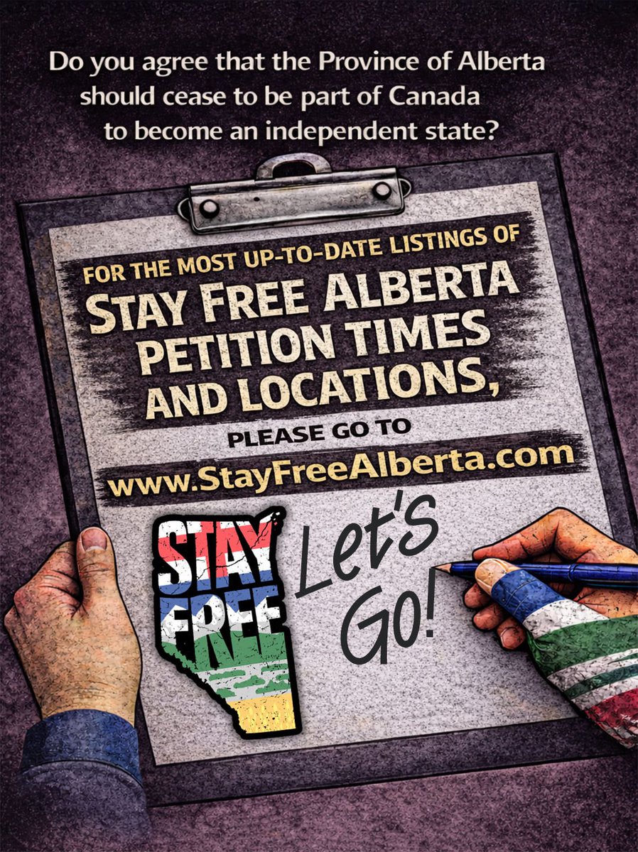 For the most up-to-date listing of Stay Free Alberta Petition times and locations, please go to StayFreeAlberta.com

We are adding locations all the time. We have scheduled events and petition signing locations all the way to the end of April. However, we can only post the