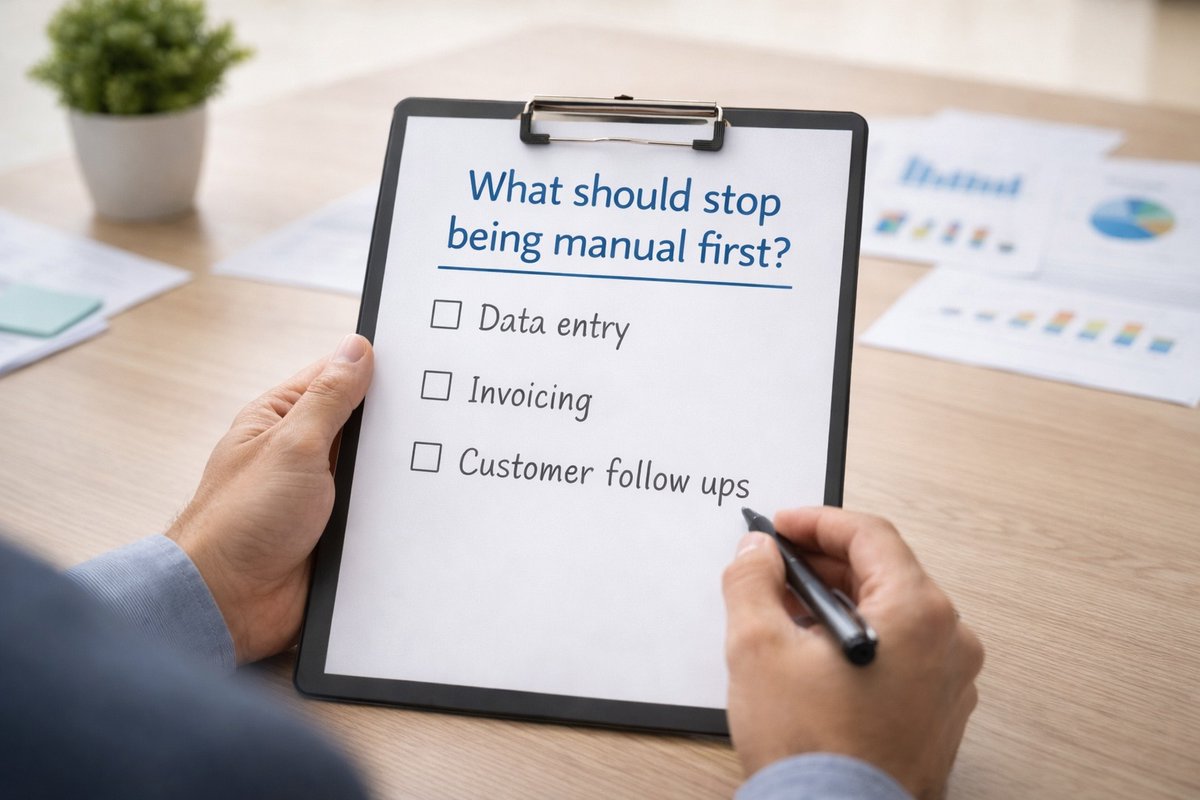 ChuckRayman's tweet image. The best AI question I hear from business owners is not "What tool should I use?"

It is "What should I stop doing manually first?"

That question has a clear answer.