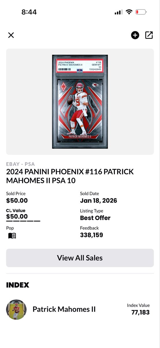 Flap3510's tweet photo. @CardPurchaser You’re right terapeak does say that, odd. Cardladder shows the actual sale price of $50. https://t.co/px8rLoHm8E