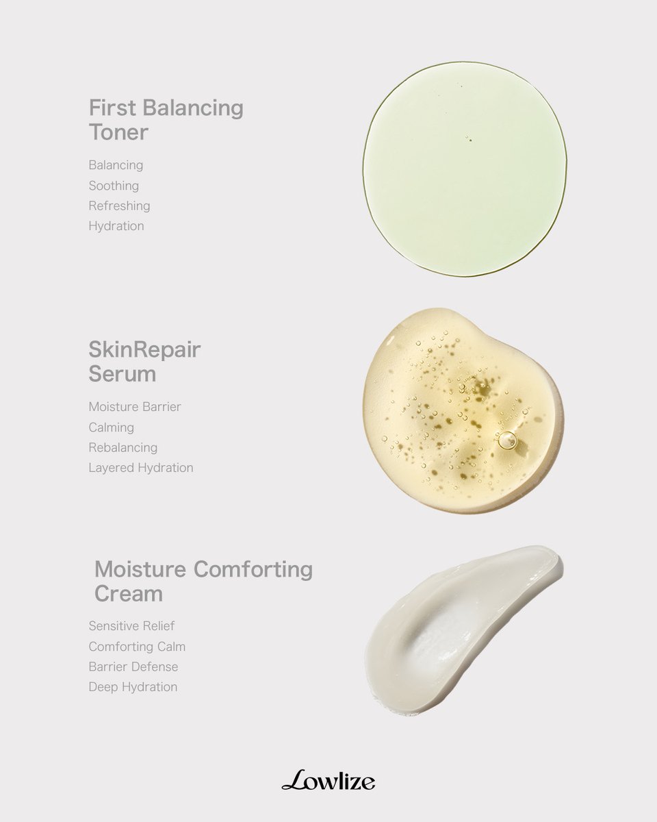 𝐋𝐨𝐰𝐥𝐢𝐳𝐞.

トナーでバランス、
セラムでリペア、
クリームでバリアケア。

毎日の肌コンディションを、
基本から整える。