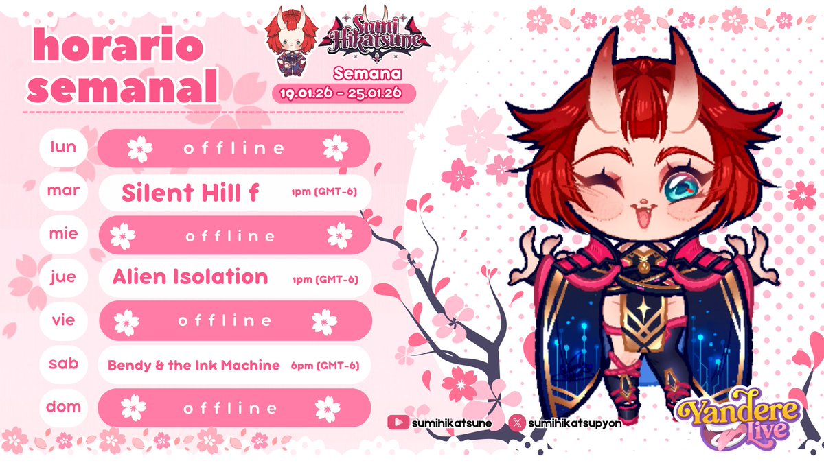 Buenas tardes Cuernitos! 🥐❤️✨
 
Aprovechando que ando enfedmita y en casa aproveche para dejar listo el horario de la proxima semana! 
_(:3」∠)_ ✨

Ya estoy quitando los adornitos de Navidad ahora si! 
〜(￣▽￣〜) Ya no será 45 de Diciembre en el canal
Nos vemos el día