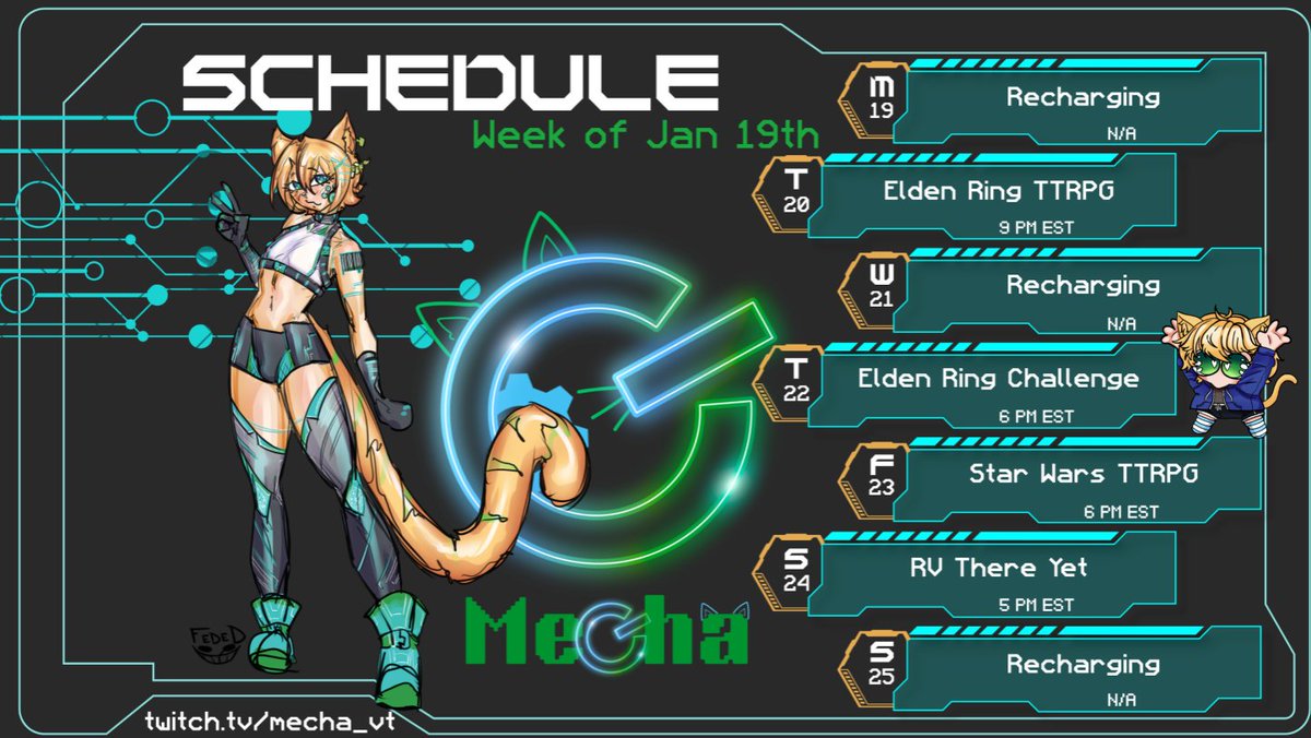 it's been a hot minute since I've done a schedule but there's enough happening next week for it to be worth it x3