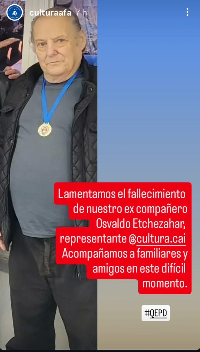 Lamentamos comunicar el fallecimiento del querido Osvaldo Etchezahar,  integrante de nuestro espacio representando a <a href="/Independiente/">C. A. Independiente</a>

Acompañamos a su familia, seres queridos y a todo <a href="/cultura_cai/">Subcomisión de Cultura | C.A.I.</a> en este dificil momento.  🙏🔵

#QEPD.