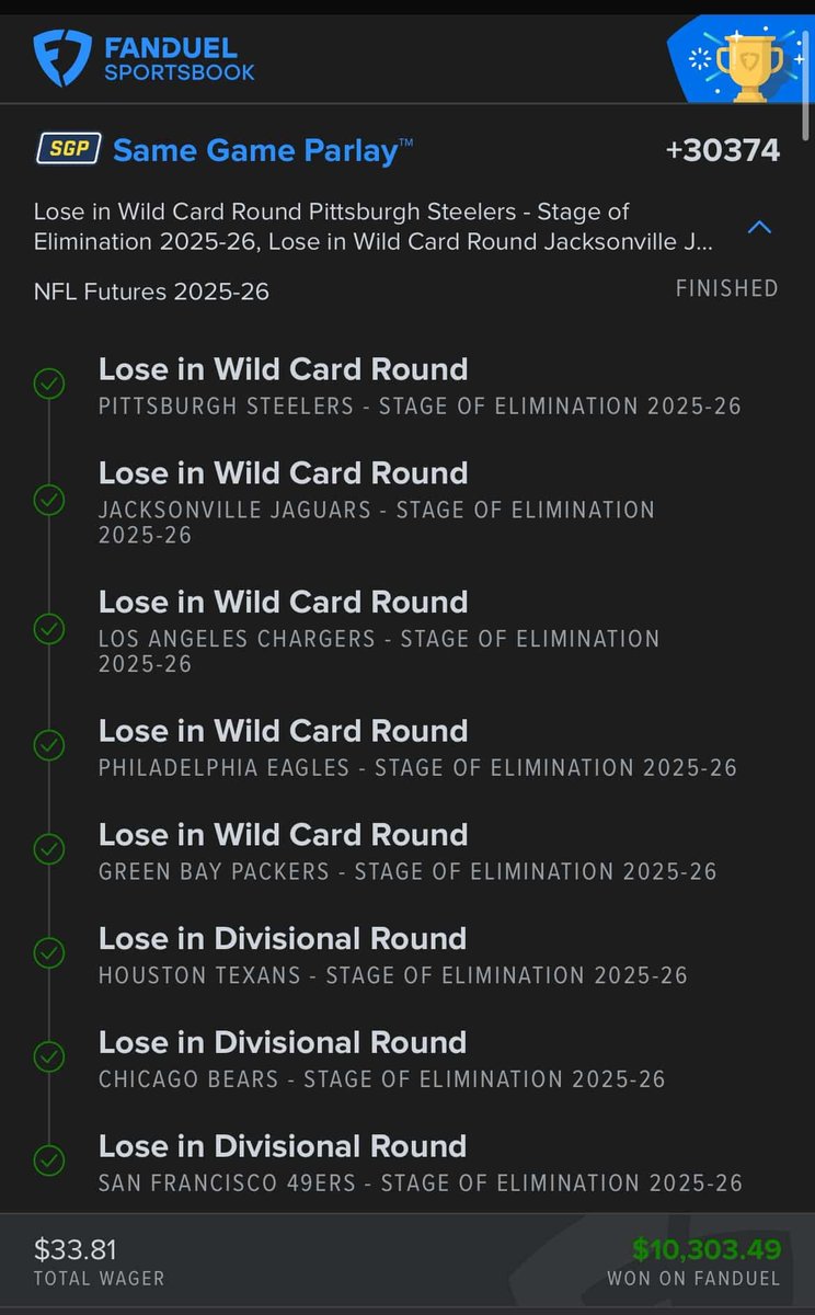 The type of ticket that will have you believing in time travel 😂

Correctly predicted 8/14 playoff teams exact stage of elimination

(via oscar_velasquezz/IG)