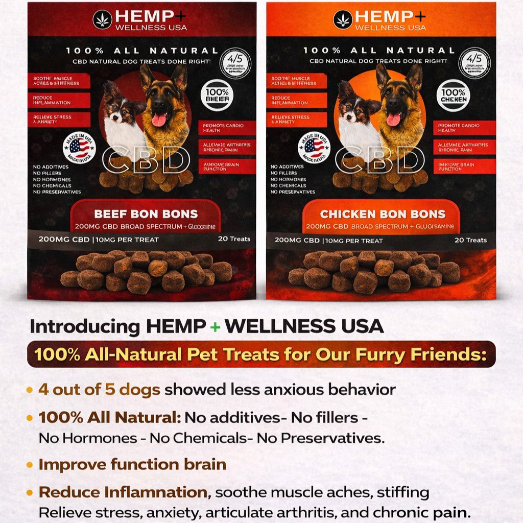 naturetechw's tweet photo. 4 out of 5 dogs showed less anxious behavior 🐾
Clean, all-natural CBD treats with no fillers, no chemicals, and no preservatives.

HEMP + WELLNESS USA
✔ Made in USA
✔ Lab Tested
✔ Supports calm, comfort &amp; everyday wellness

#CBDPets #PetWellness #NaturalPetCare #MadeInUSA https://t.co/xf8YHCXJ8s