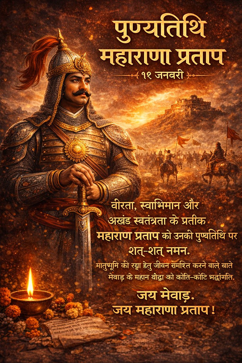 वीरता, स्वाभिमान और
अखंड स्वतंत्रता के प्रतीक
महाराणा प्रताप को
उनकी पुण्यतिथि पर
शत्-शत् नमन।