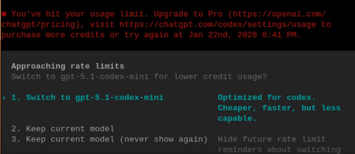 Codex usage limit UI