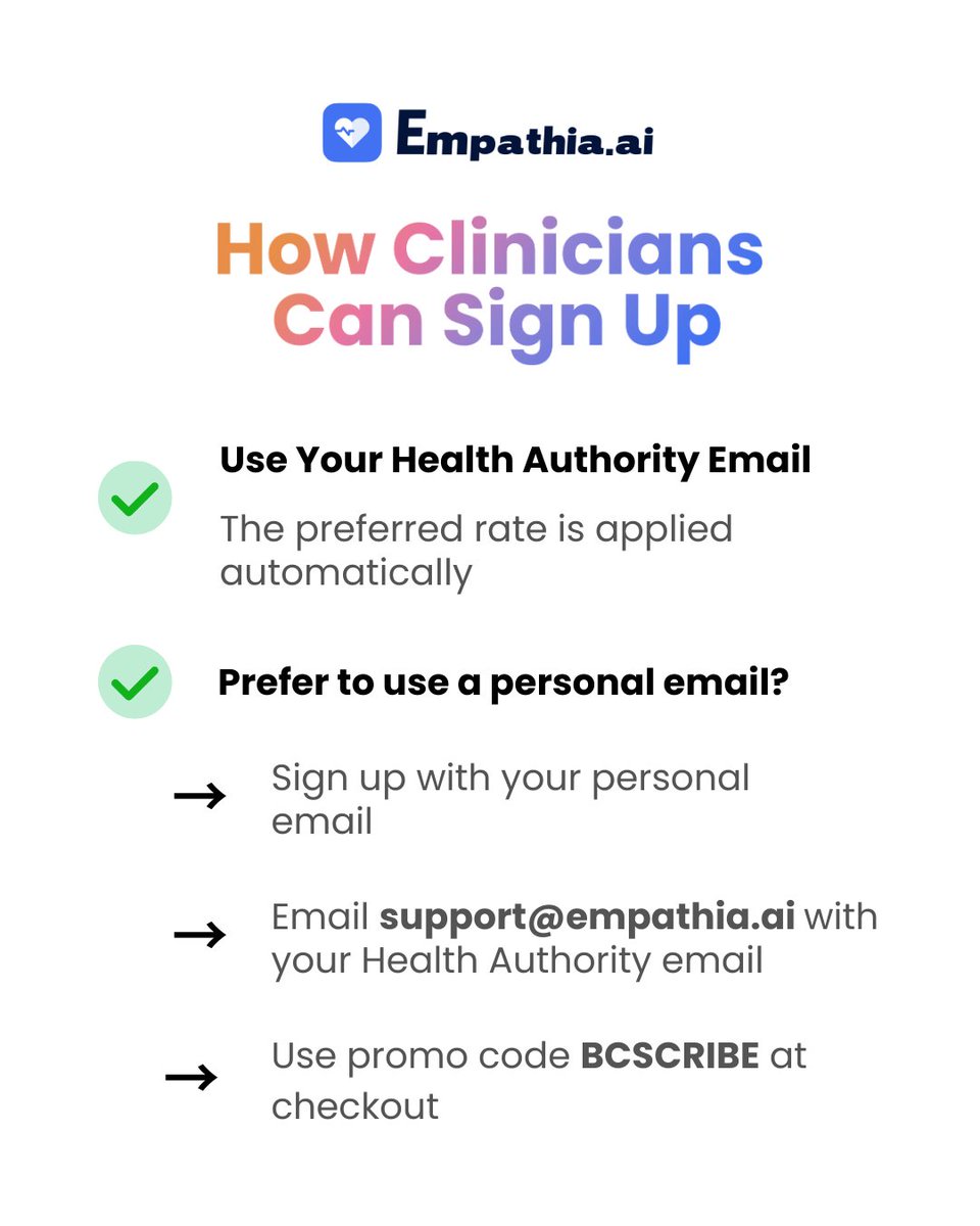empathiaAI's tweet photo. 🏥 Empathia AI is proud to extend ongoing access to clinicians across all major BC Health Authorities.

#HIPAACompliant #PhysicianBurnout #AIMedicalScribe #EMMAAI #AIMedicalAssistant https://t.co/4bQ67nm1v9