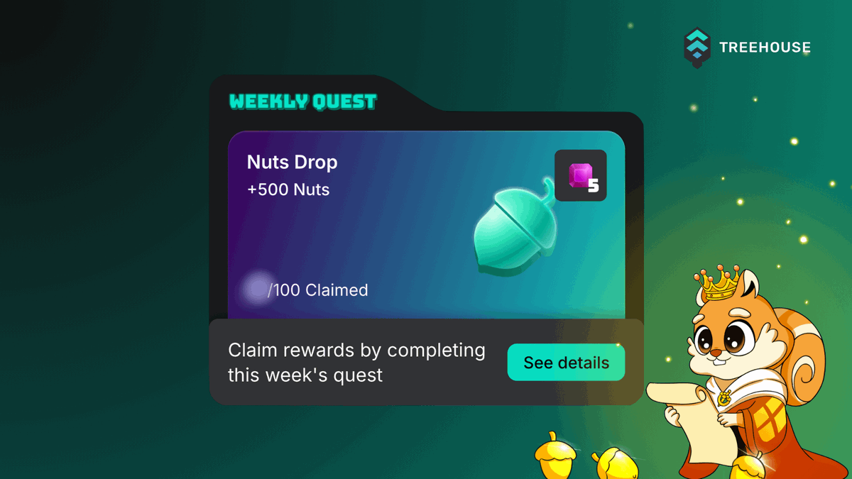 TreehouseFi's tweet image. 🌳 New Weekly Quest: Growth Vault

First 100 users to mint their first ≥ 0.02 $gtETH during the quest period receive quest points and 500 Nuts! 🥜

🔎 Complete quest here:
app.treehouse.finance/gonuts