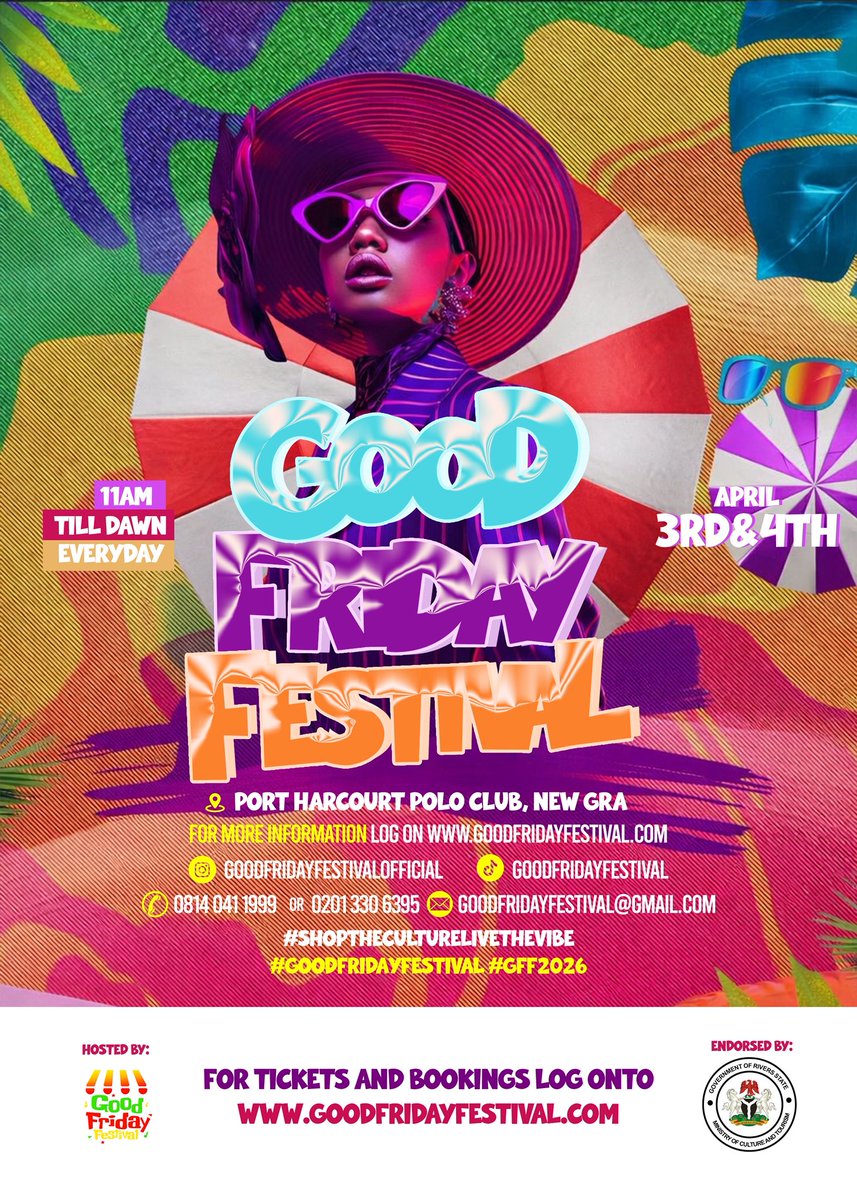 goodfridayfest's tweet photo. Culture. Music. Fashion. Food.
One premium experience.

The Good Friday Festival is where the streets meet elevated culture.
Port Harcourt, this Easter will feel different.

#ShopTheCultureLiveTheVibe #GoodFridayFestival #GFF2026 https://t.co/M83ZM0Hz6q