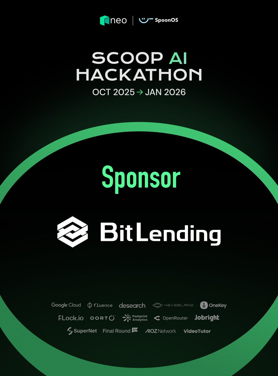 SpoonOS_ai's tweet image. 🎉 Welcome @Bit_Lending , a sponsor of the Scoop AI Hackathon: Tokyo Bowl!  

Co-hosted by @Neo_Blockchain and SpoonOS, the hackathon explores how AI and blockchain can come together to build a more transparent, efficient, and inclusive foundation for the Sentient Economy.