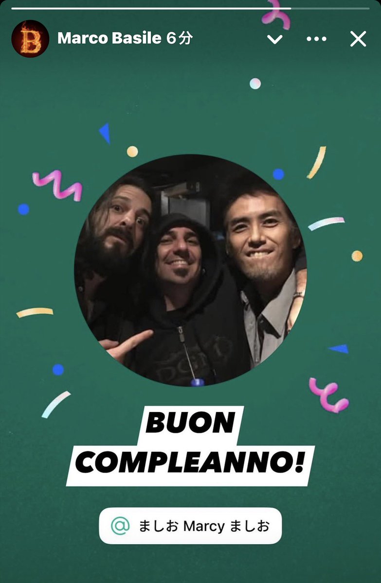 MasioMarcy's tweet photo. @DGMitaly FacebookでDGMのvocalさん #MarkBasile からもおめでと頂きますた🤘😭✨🙏ありがたやぁ、、
イタリア語で
BUON COMPLEANNO は
お誕生日おめでとう なのだ✨🤘😊
昨日は、、
いいね👍やコメントも、そして直接お声かけ頂けた方も、、
本当にありがとうございました♪
@DGMitaly
#DGM
#MarcoBasile https://t.co/hTGrABixBb