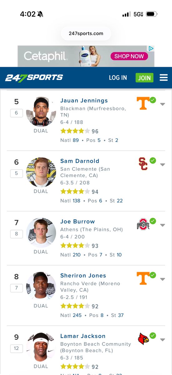 greggrosenthal's tweet image. Jauan Jennings was a four-star dual threat QB recruit, ranked just ahead of Darnold, Burrow and Lamar