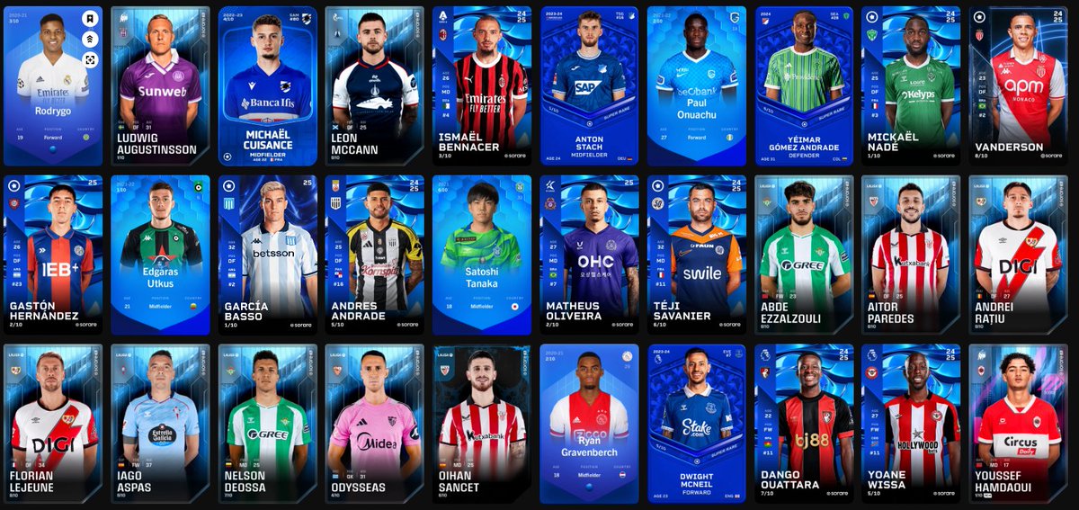 Trendemen's tweet image. Retweet / Like would mean a lot!😊

Some new SR's added to the gallery, with some gems!👀

All players on the market &amp;gt; trades welcome!👋
𝐇𝐢𝐠𝐡 funds available! 💰

I am buying Limited 🟡, Rare 🔴, Superrare 🔵 and Unique 🟣 Bundles/Galleries!

#sorare #soraretrader