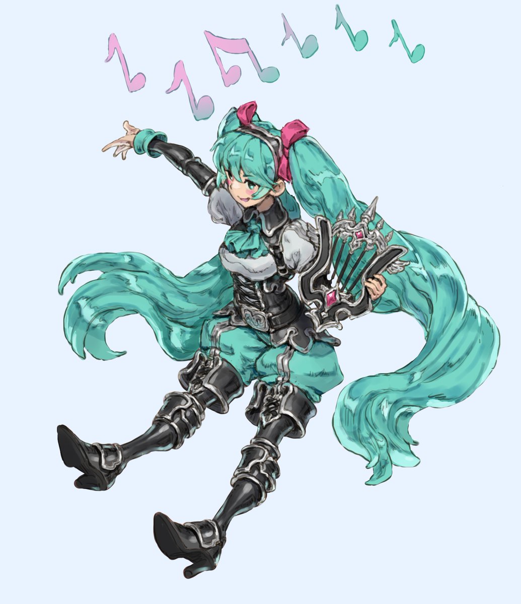 nrcgray's tweet image. I finally painted that Ivalice bard version of Miku I drew a while ago: