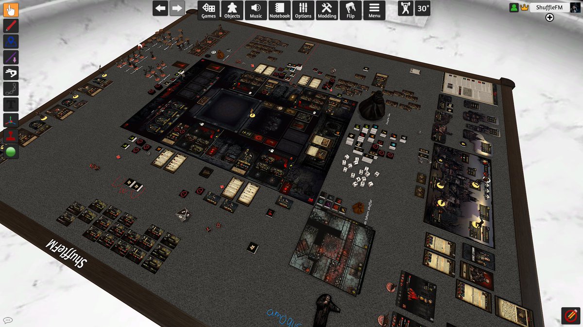 ShuffleFM's tweet photo. We've been playing the darkest dungeon board game demo on TTS in discord and having a blast with it. Next time we fight the prophet :) https://t.co/KHa59r8Pps