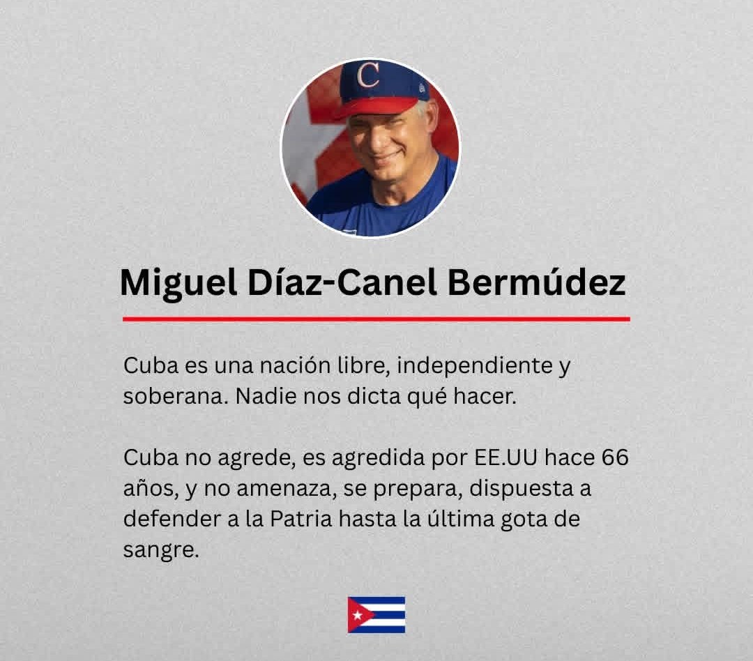 Somos una nación libre, no agredemos. Nadie nos dicta qué hacer. 
#CubaEsCoraje