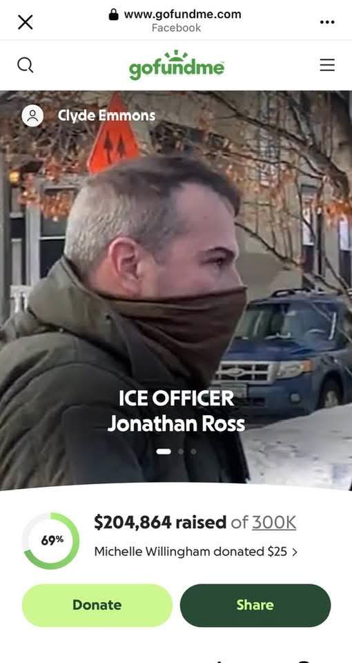 Please repost this GoFundMe for the ICE agent that was almost mowed down by Renee Good's vehicle.    👇