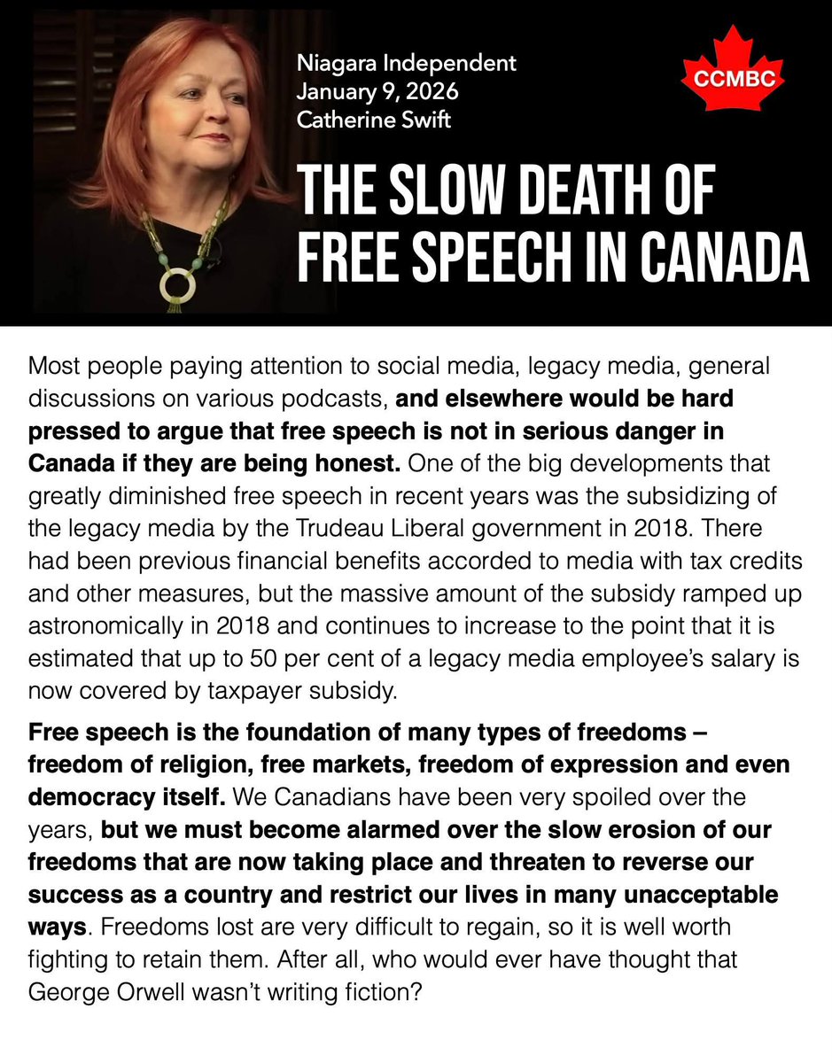 2021Ccmbc's tweet image. 🇨🇦 Canadians are being quietly trained to accept something we should never tolerate: managed information.

When government starts deciding who gets funded, who gets heard, which messages are allowed on billboards, in classrooms, in newsrooms and across social media, you are no…