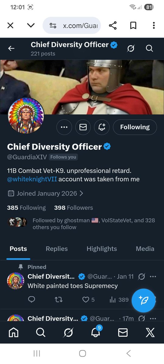 Can we please find this veteran some new connections, having to start again after getting locked out of previous account 
<a href="/GuardiaXIV/">Chief Diversity Officer</a> 
F&amp;R
💪🫶🇺🇸🫡